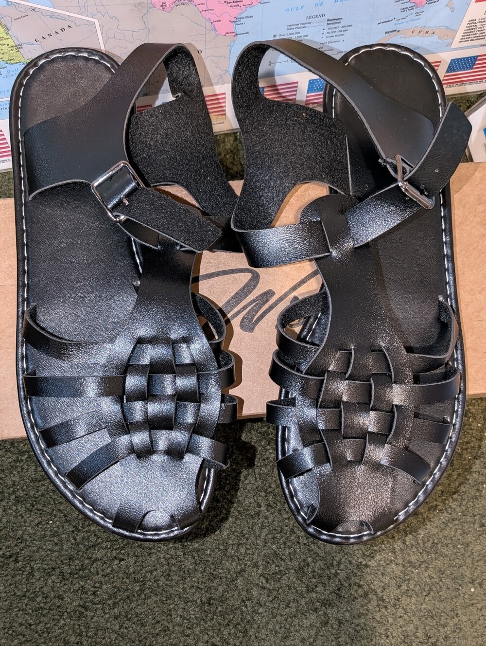 Black Roman Strappy Sandals To Size 10